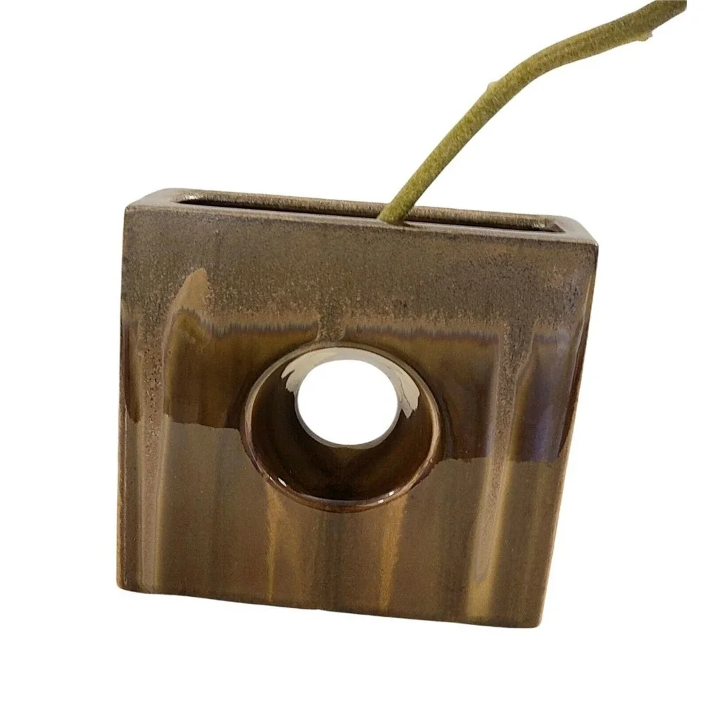 Modern Deco Square Hole Vase  Drip Glaze Plant‎ Flower Vessel 7